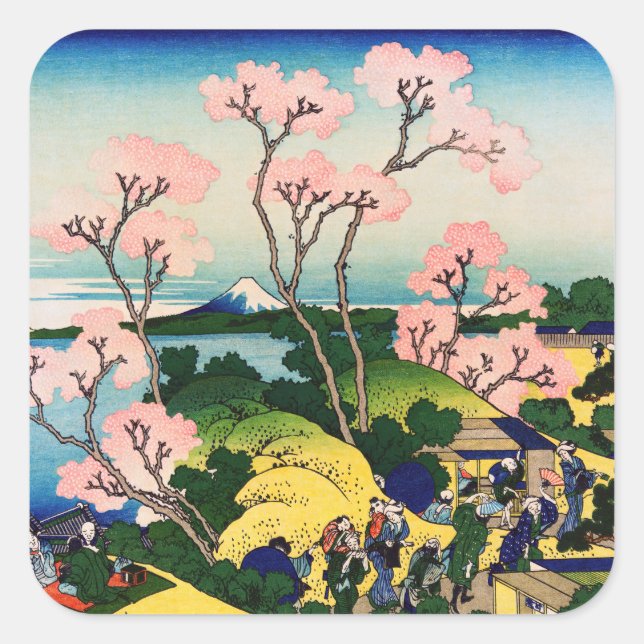 Adesivo Quadrado Katsushika Hokusai - Gotenyama, Tokaido, Shinagawa (Frente)