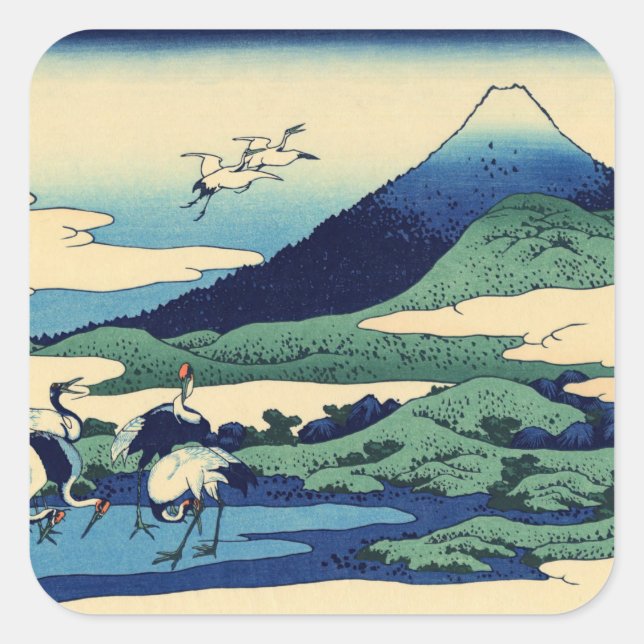 Adesivo Quadrado Katsushika Hokusai - Umegawa na província de Sagam (Frente)
