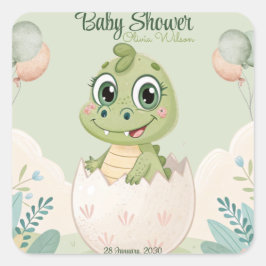 Adesivo Quadrado Kawaii Baby Alligator Hatching Egs Watercolor