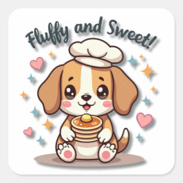 Adesivo Quadrado Kawaii Beagle Chef com Panquecas