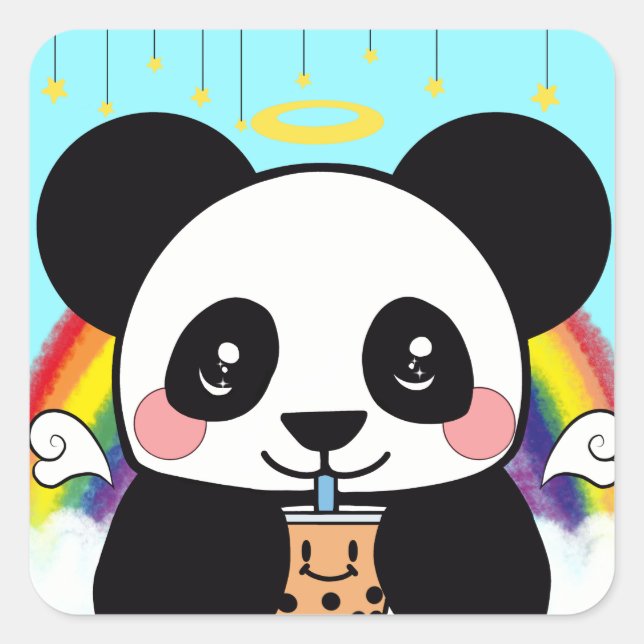 Adesivo Quadrado Kawaii Boba Panda Bear Square Sticker (Frente)