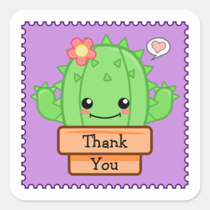 Adesivo Quadrado Kawaii Cactus Obrigado
