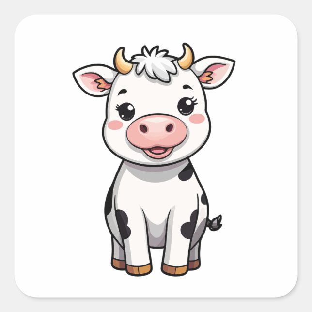 Adesivo Quadrado Kawaii Cow Sticker (Frente)