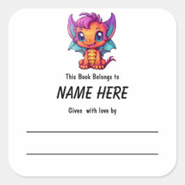 Adesivo Quadrado Kawaii Dragon Cadastro Infantil com Mensagem