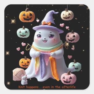 Adesivo Quadrado *Kawaii Ghost Knitker - Gi Bonito Halloween