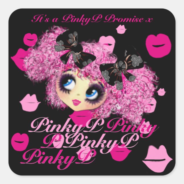 Adesivo Quadrado Kawaii Girl Pinky Promete presentes para amigos (Frente)