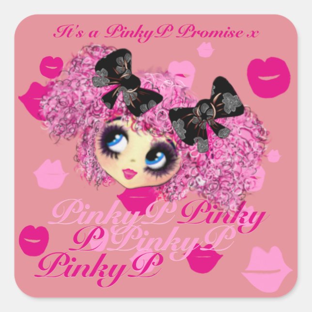 Adesivo Quadrado Kawaii Girl Pinky Promete presentes para amigos (Frente)