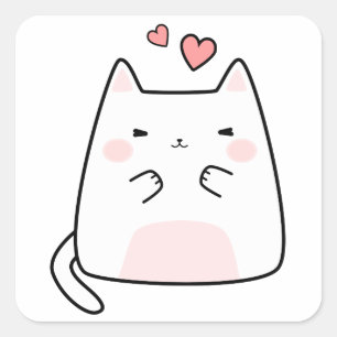 Adesivo Quadrado Kawaii Kitten Hearts