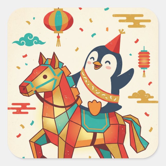Adesivo Quadrado Kawaii Lunar Parade | Year of the Horse (Frente)