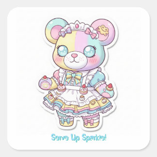 Adesivo Quadrado Kawaii Maid Bear & Cake 🎂 Personalized Bear