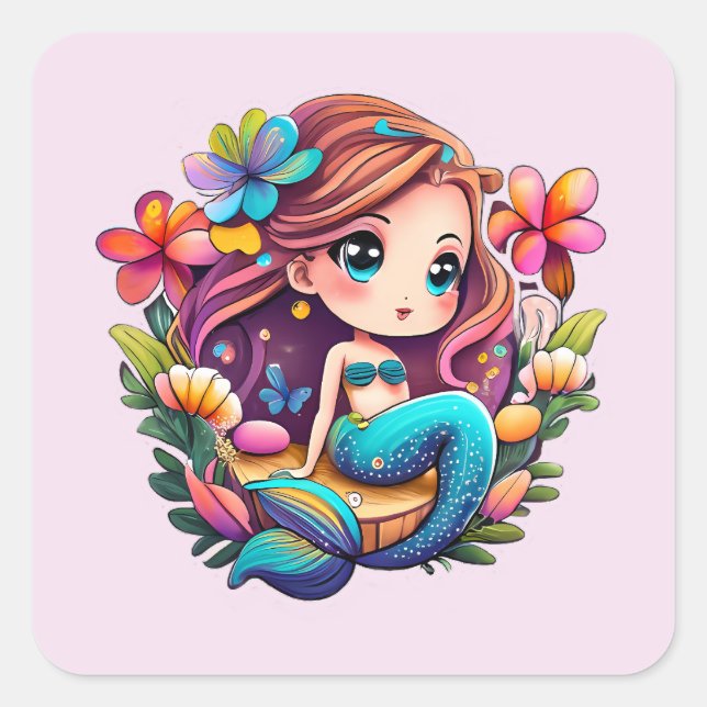 Adesivo Quadrado Kawaii Mermaid (Frente)