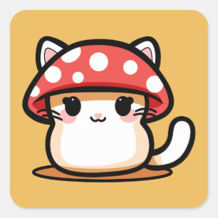 Adesivo Quadrado Kawaii Mushroom Cat