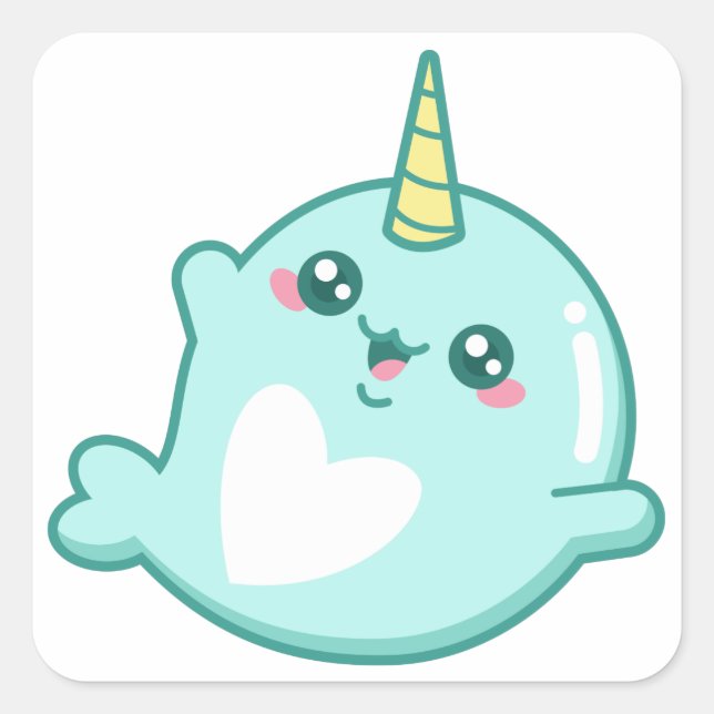 Adesivo Quadrado Kawaii Narwhal (Frente)