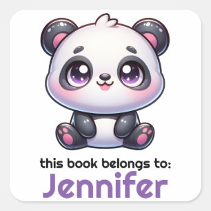 Adesivo Quadrado Kawaii Panda Bookplate Personalizado
