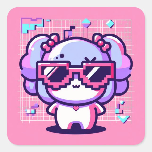 Adesivo Quadrado Kawaii Pixel Pal (Frente)