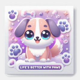 Adesivo Quadrado Kawaii Puppy Life's better with Paws Cute Dog