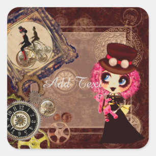 Adesivo Quadrado Kawaii Steampunk PinkyP