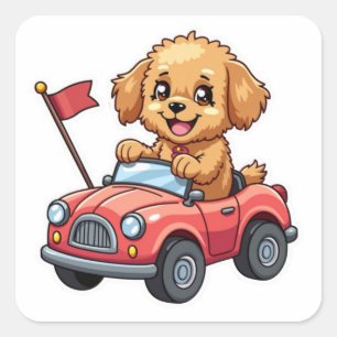 Adesivo Quadrado Kawaii Sticker Cavapoo Num Carro De Brinquedos