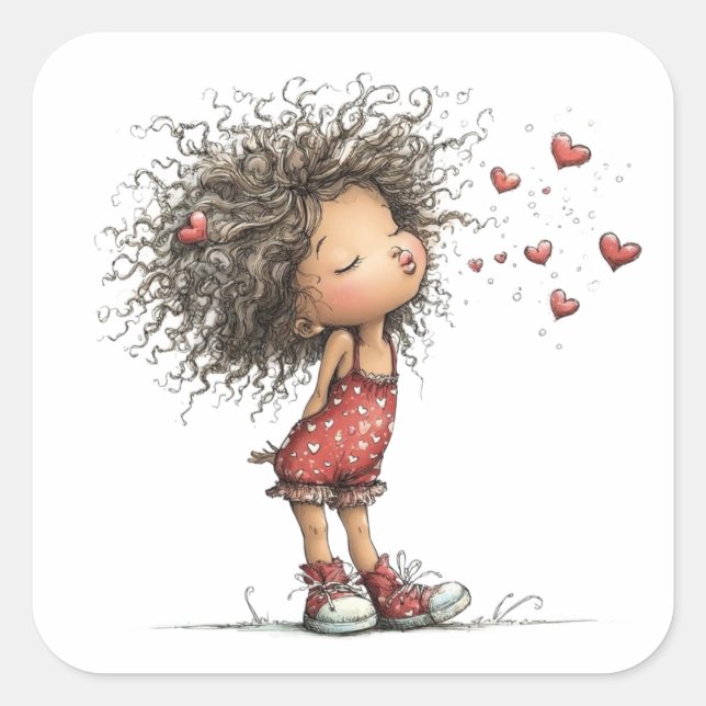Adesivo Quadrado Kawaii Valentine Character 3 Inch Sticker – Cute L (Frente)