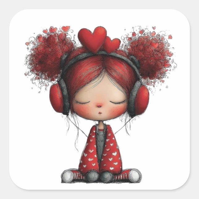 Adesivo Quadrado Kawaii Valentine Character 3 Inch Sticker – Cute L (Frente)