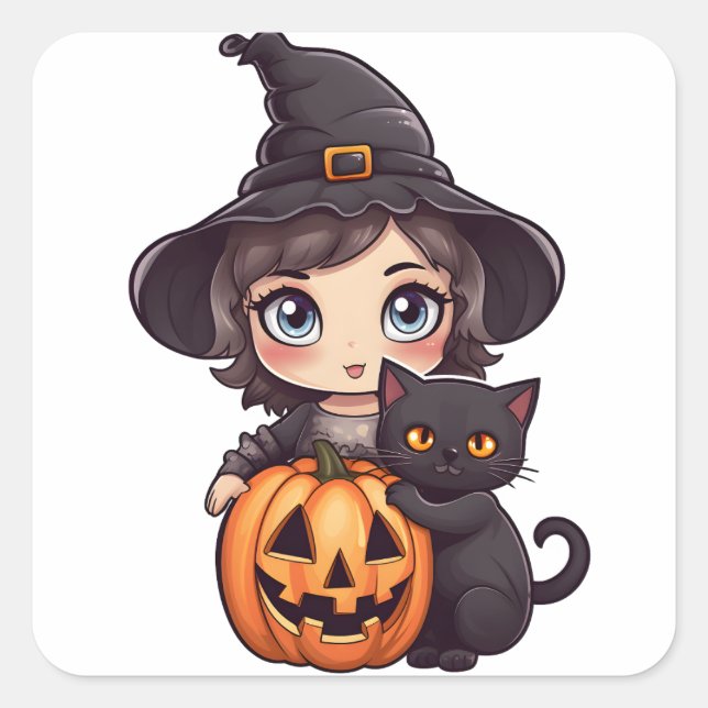 Adesivo Quadrado Kawaii Witch Girl (Frente)