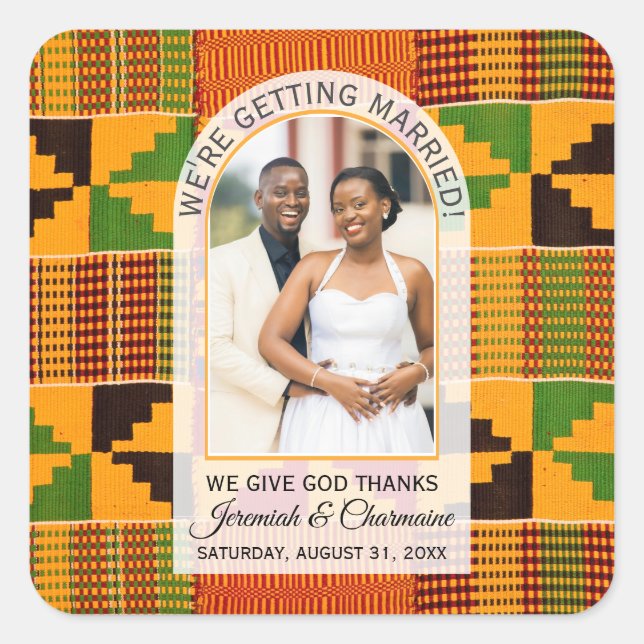 Adesivo Quadrado Kente Foto Nome Personalizado CASAMENTO (Frente)