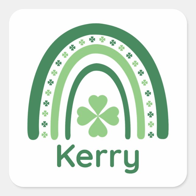 Adesivo Quadrado Kerry Name Clover Boho Rainbow (Frente)