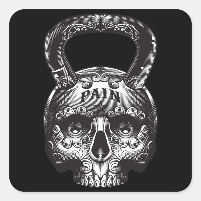 Adesivo Quadrado Kettlebell Skull - Motivação do Workout Gym (Frente)