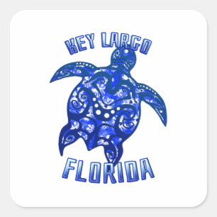 Adesivo Quadrado Key Largo Florida Vacation Tribal Turtle