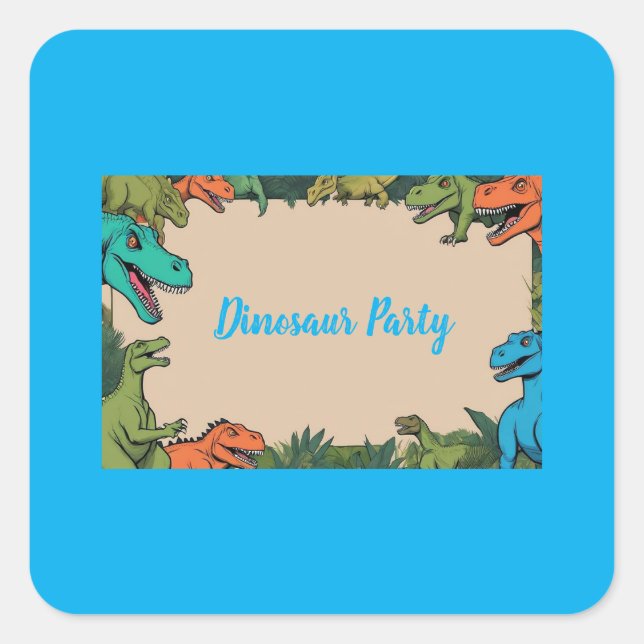 Adesivo Quadrado Kids Dinossaur Party Square Sticker (Frente)