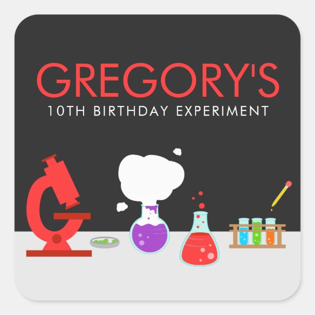 Adesivo Quadrado Kids Science Party (Frente)