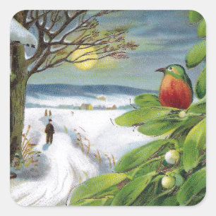 Adesivo Quadrado Kingfisher sobre Mistletoe Vintage Ano Novo