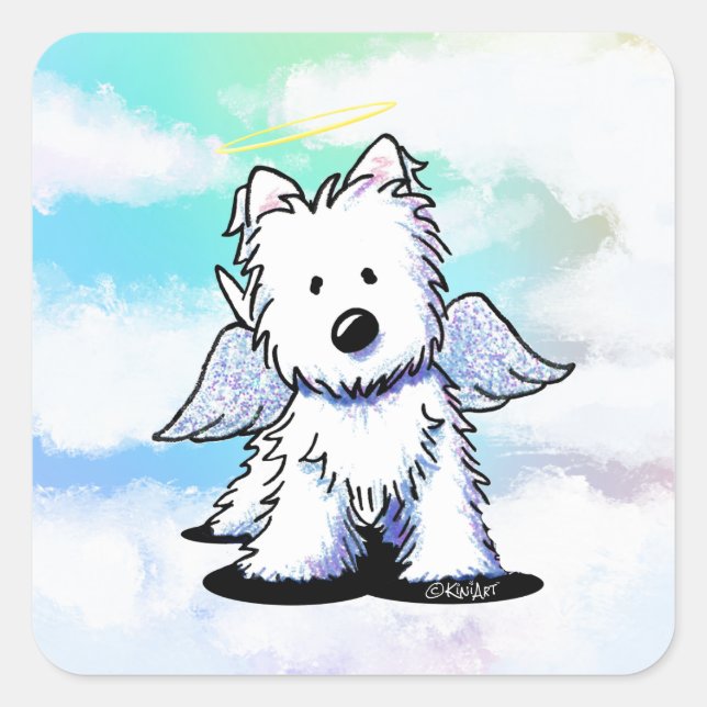 Adesivo Quadrado KiniArt Westie Angel Rainbow (Frente)