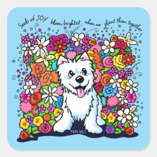 Adesivo Quadrado KiniArt Westie Joyful Garden
