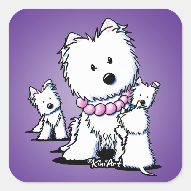 Adesivo Quadrado KiniArt Westie Mãe e Pups Stickers (Frente)