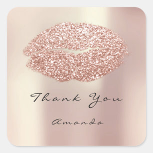 Adesivo Quadrado Kiss Lábios Glitter Glam Makeup Blush Obrigado