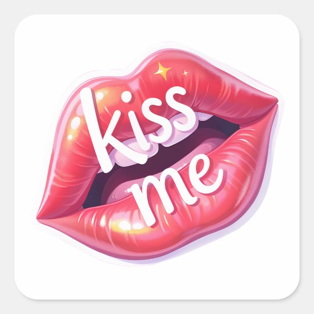 Adesivo Quadrado Kiss Me Glossy Red Lips Art Illustration (Frente)