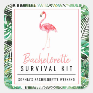 Adesivo Quadrado Kit de Sobrevivência Tropical Flamingo Bacheloret