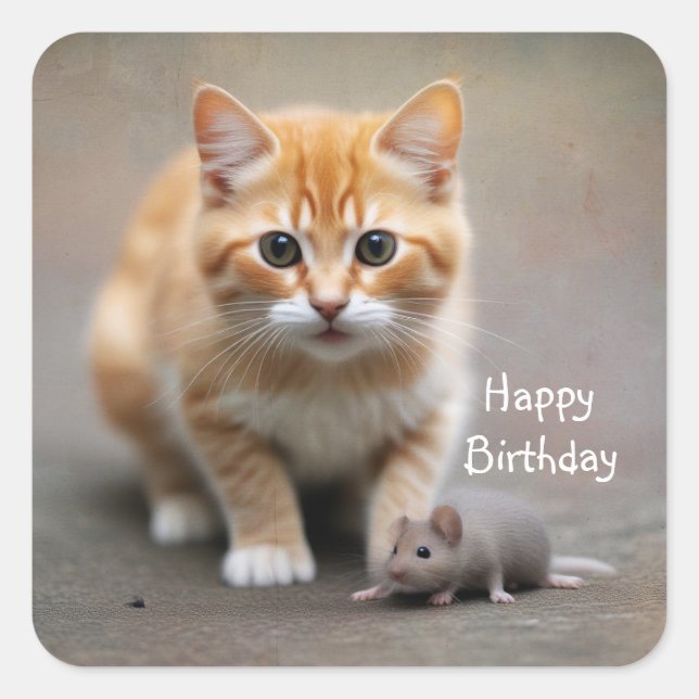 Adesivo Quadrado Kitten and Mouse  (Frente)