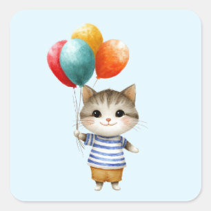 Adesivo Quadrado Kitten com Balões de Aniversário   Celebra de Fest
