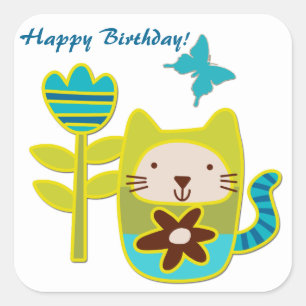 Adesivo Quadrado Kitty Cat Birthday