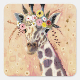 Adesivo Quadrado Klimt Giraffe Adornada Em Flores