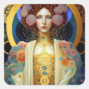 Adesivo Quadrado Klimt inspirou a Rainha Deusa Fantasia Art