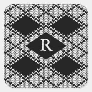 Adesivo Quadrado KNIT DE ARGYLE NEGRO Vinhetas Quadradas Grandes +
