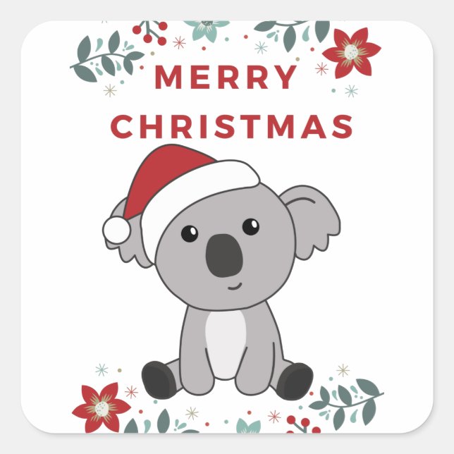 Adesivo Quadrado Koala Christmas Snow Winter Animais Koalas (Frente)