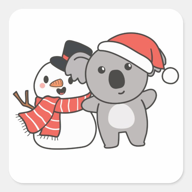Adesivo Quadrado Koala Com Snowman No Inverno Para A Praça De Natal (Frente)