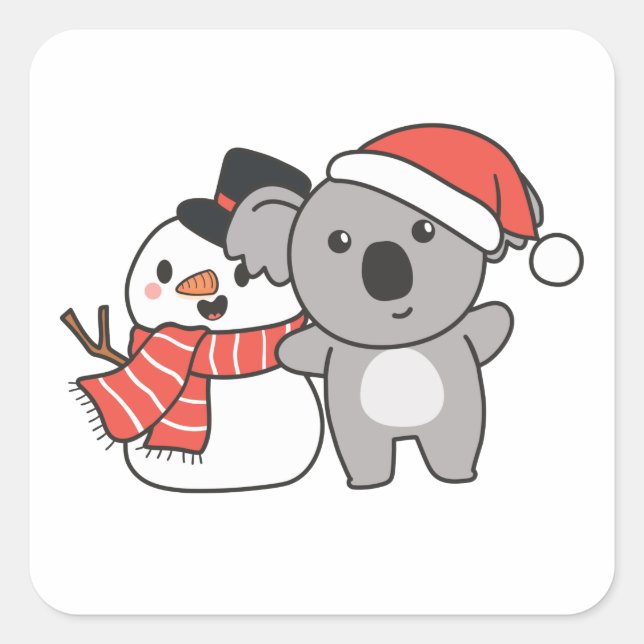 Adesivo Quadrado Koala Com Snowman No Inverno Para O Natal (Frente)
