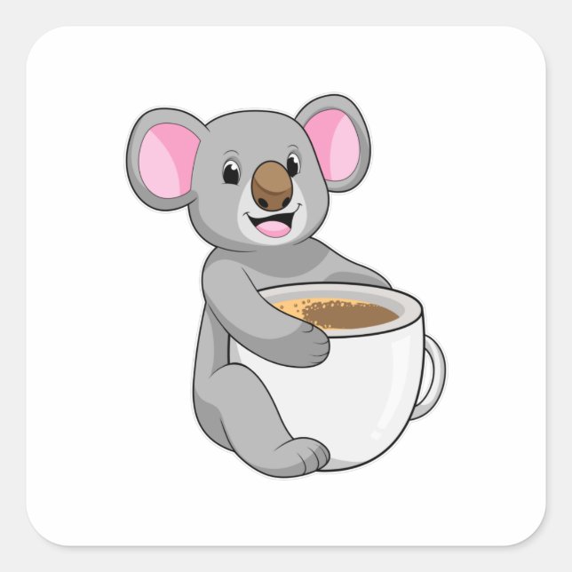 Adesivo Quadrado Koala com Taça do Café (Frente)