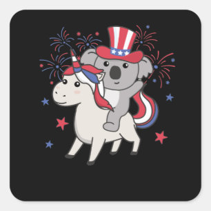 Adesivo Quadrado Koala Com Unicórnio Para Fogos De Artifício Em 4