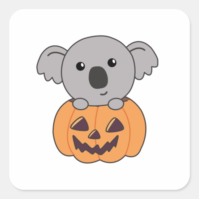 Adesivo Quadrado Koala Em Pumpkin Orange Koalas Halloween Bärchen (Frente)